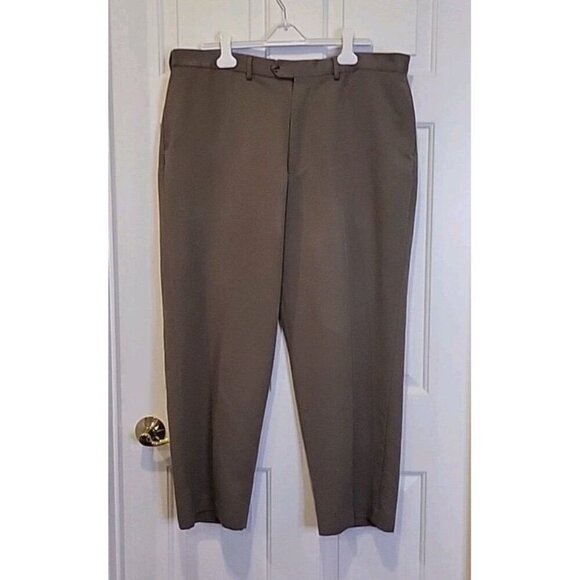 George Khaki Chino Pants Mens 40x30 Beige Half Elastic Waist Straight Cotton - Picture 1 of 7